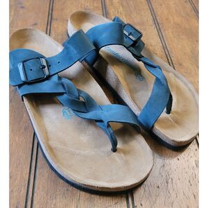 Women's Comfortfusse Navy Gisel Leather Thong Sandals- 1090600- Size 40